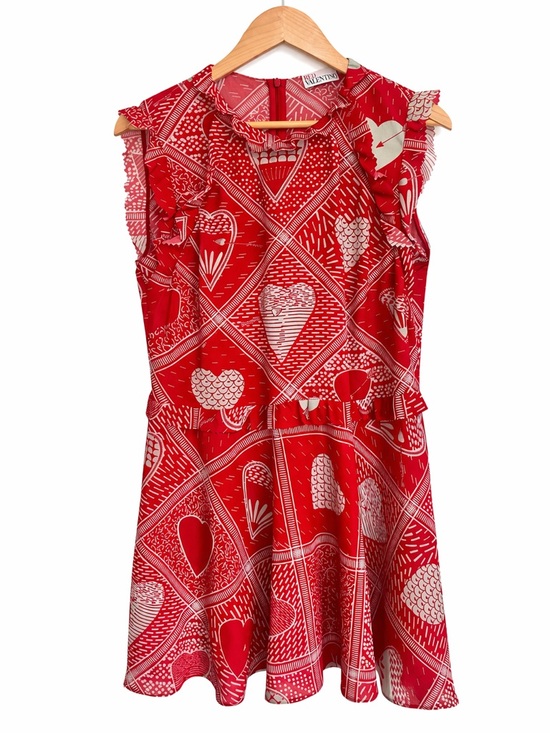 RED Valentino Dresses & Skirts - RED Valentino Heart Print Ruffle Dress Flutter Sleeve Drop Waist Designer